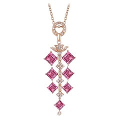 4.49 Carat Pink Tourmaline Diamond Necklace 14 Karat Rose Gold