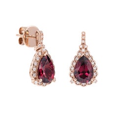 Sunita Nahata Rhodolite 4.49ct. Drop Earring in 18KRG with White Diamond
