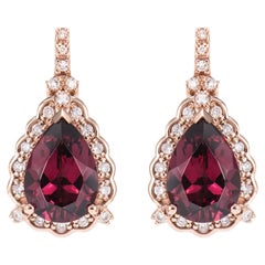 Boucles d'oreilles en goutte en or rose 18 carats et rhodolite de 4,49 carats avec diamants blancs