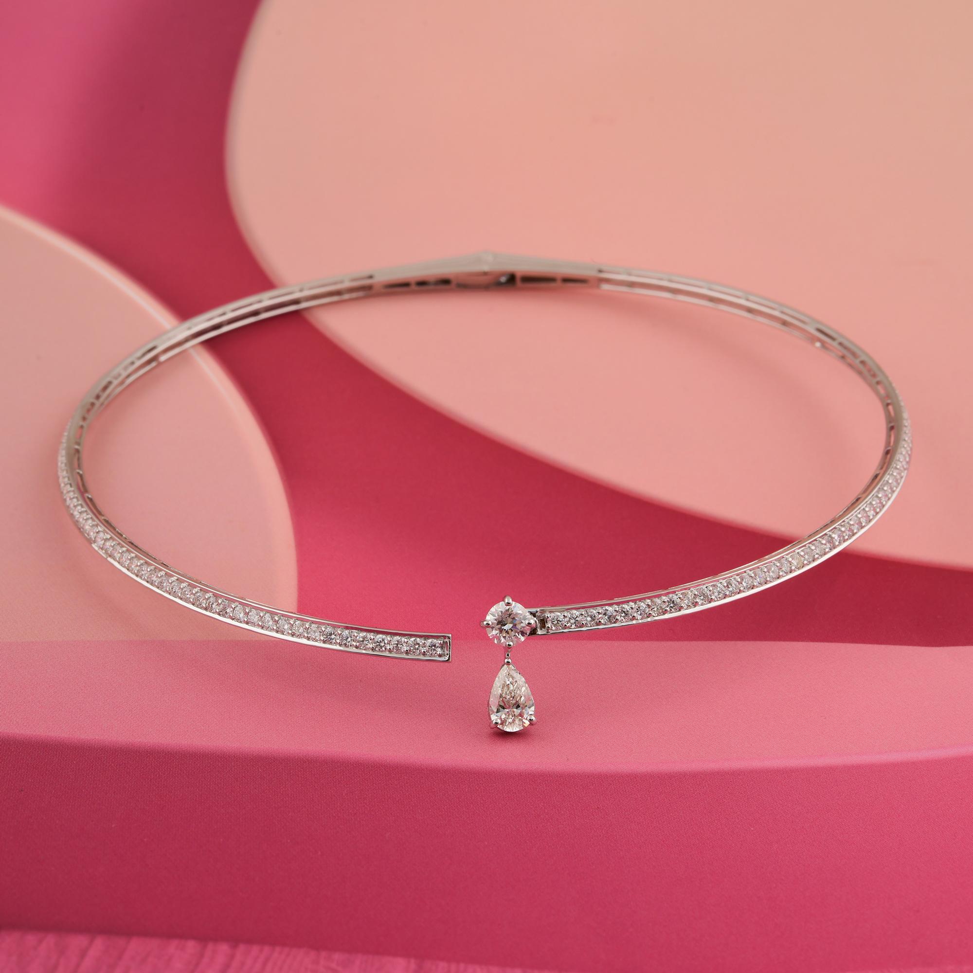 Pear Cut 4.49 Carat SI/H Pear Round Diamond Choker Necklace 14 Karat White Gold Jewelry For Sale