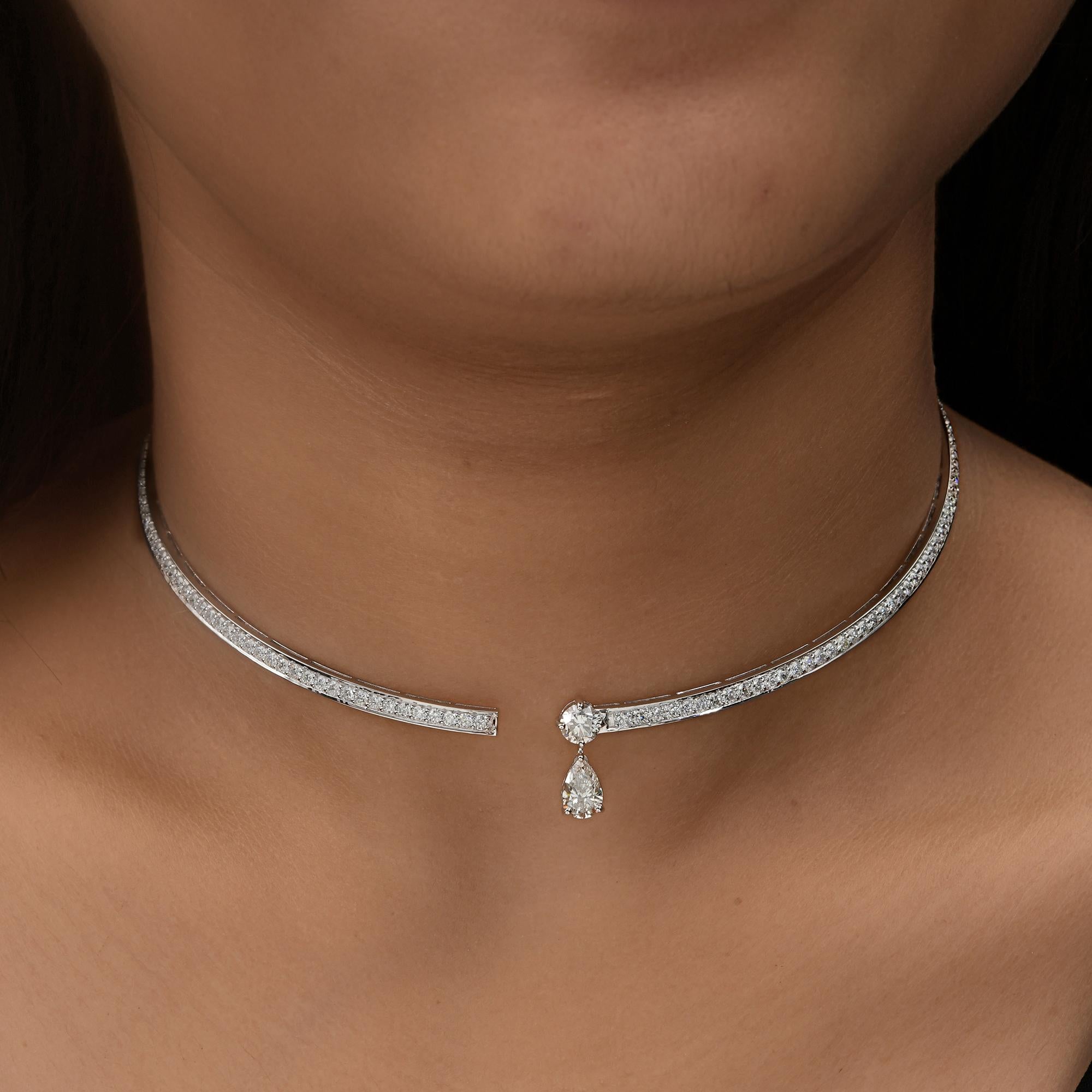 4.49 Carat SI/H Pear Round Diamond Choker Necklace 14 Karat White Gold Jewelry In New Condition For Sale In Diera, Dubai