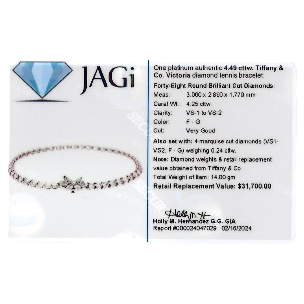 4.49 Carat Total Tiffany & Co. Victoria Diamond Tennis Bracelet Set in Platinum For Sale 9