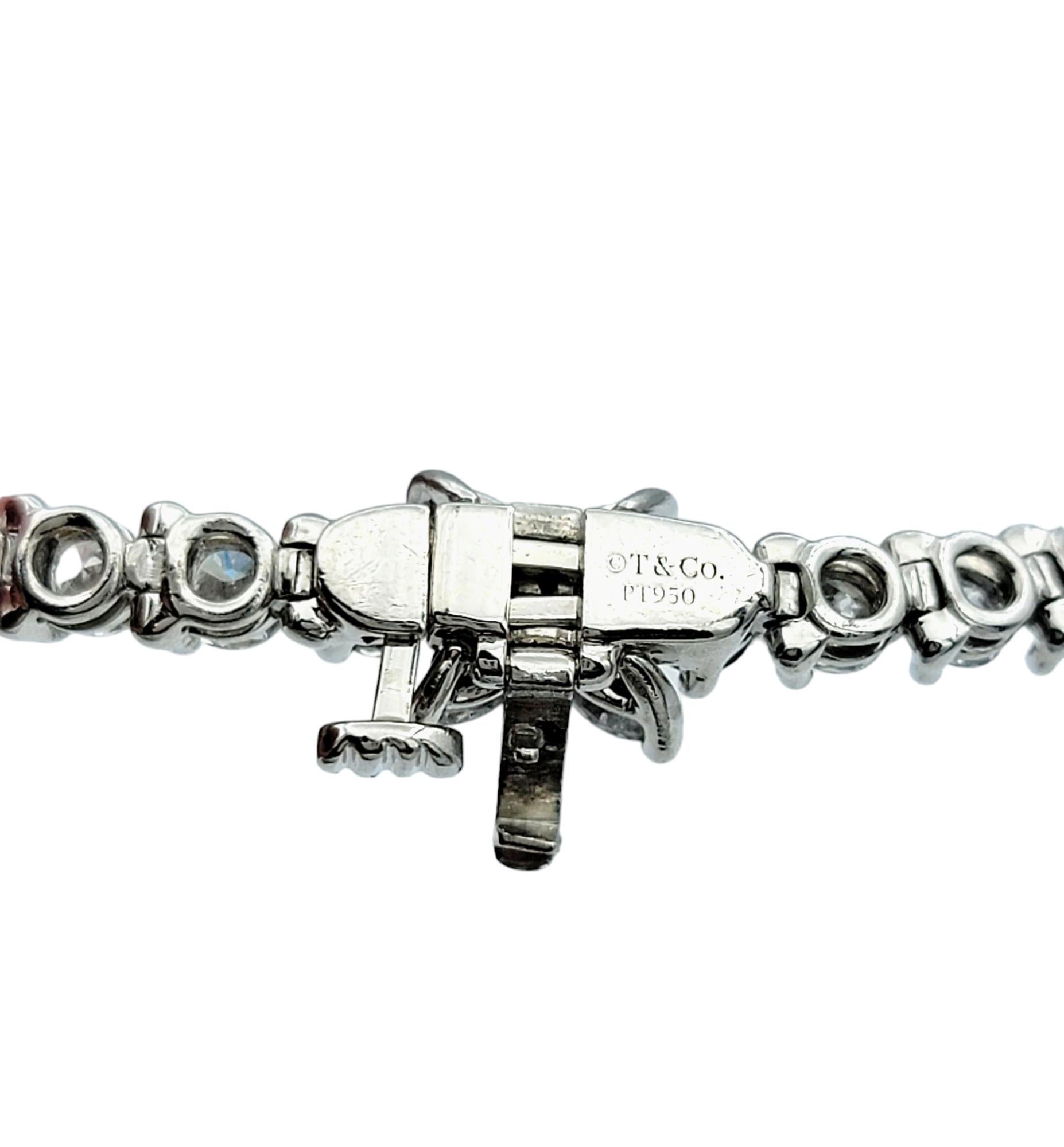 Round Cut 4.49 Carat Total Tiffany & Co. Victoria Diamond Tennis Bracelet Set in Platinum For Sale