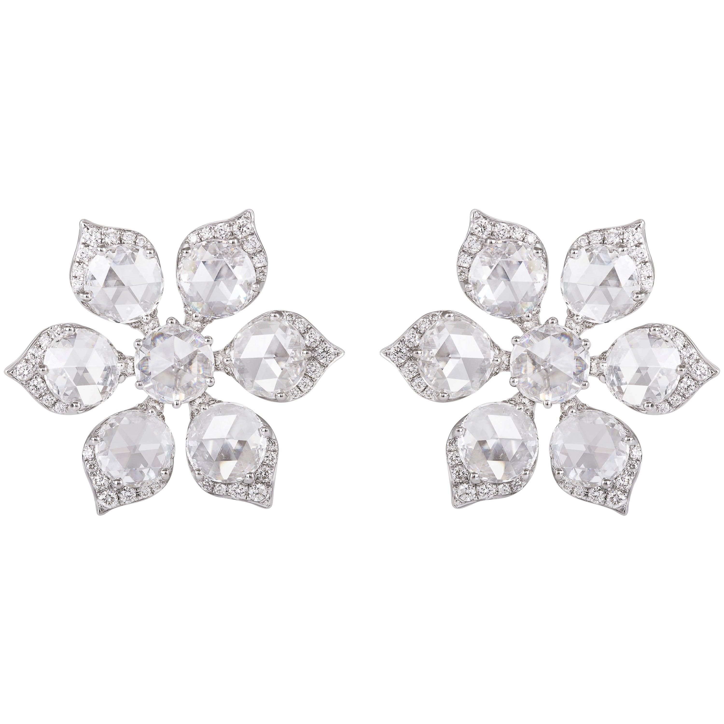 Rarever 18K White Gold 4.49 Carat Rose Cut Diamond Earrings Studs For Sale