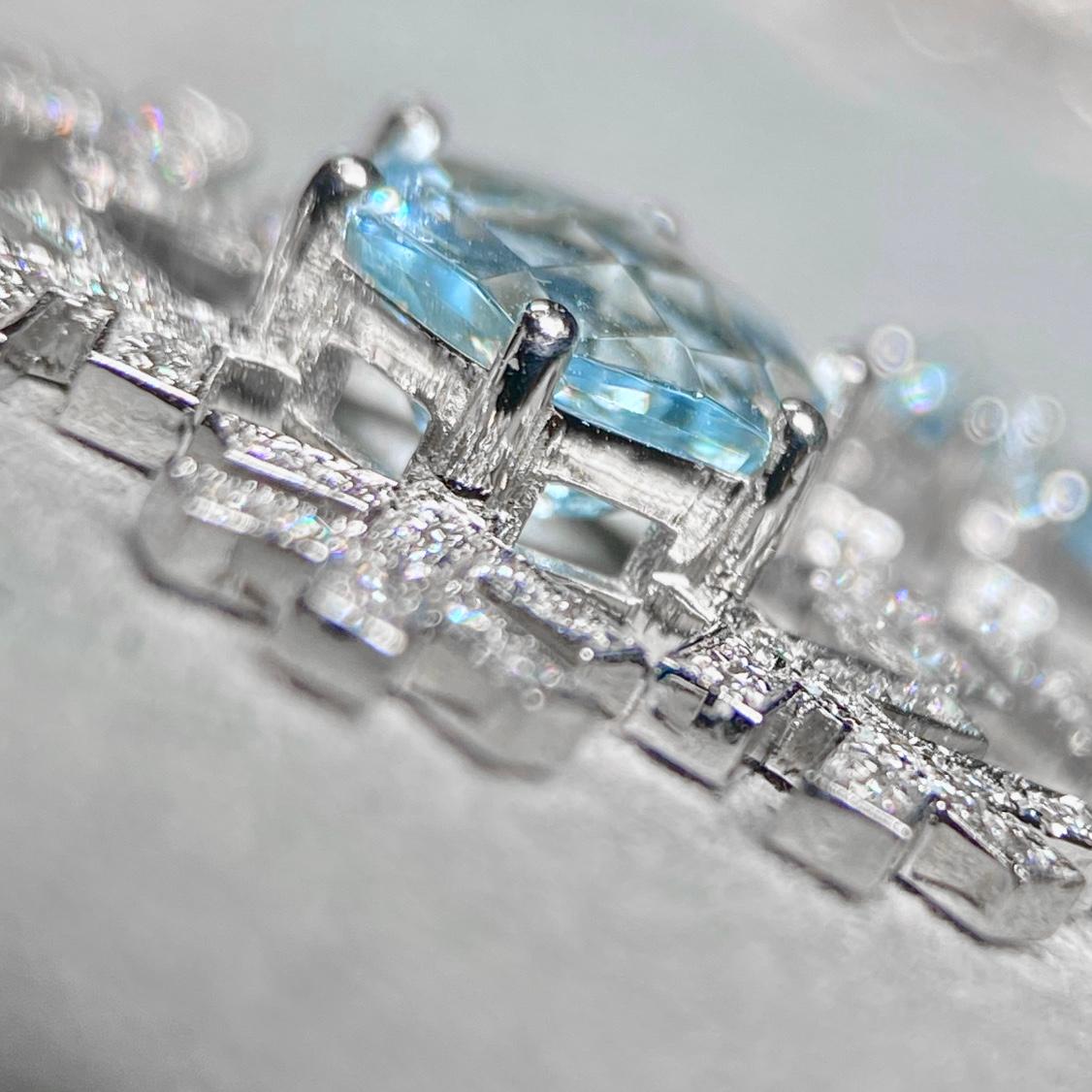 Hexagon Cut Eostre Aquamarine and Diamond Earring in Platinum 950 For Sale