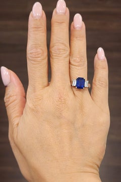 Stunning 3.77 ct Natural Sapphire & Diamond Three-Stone Ring