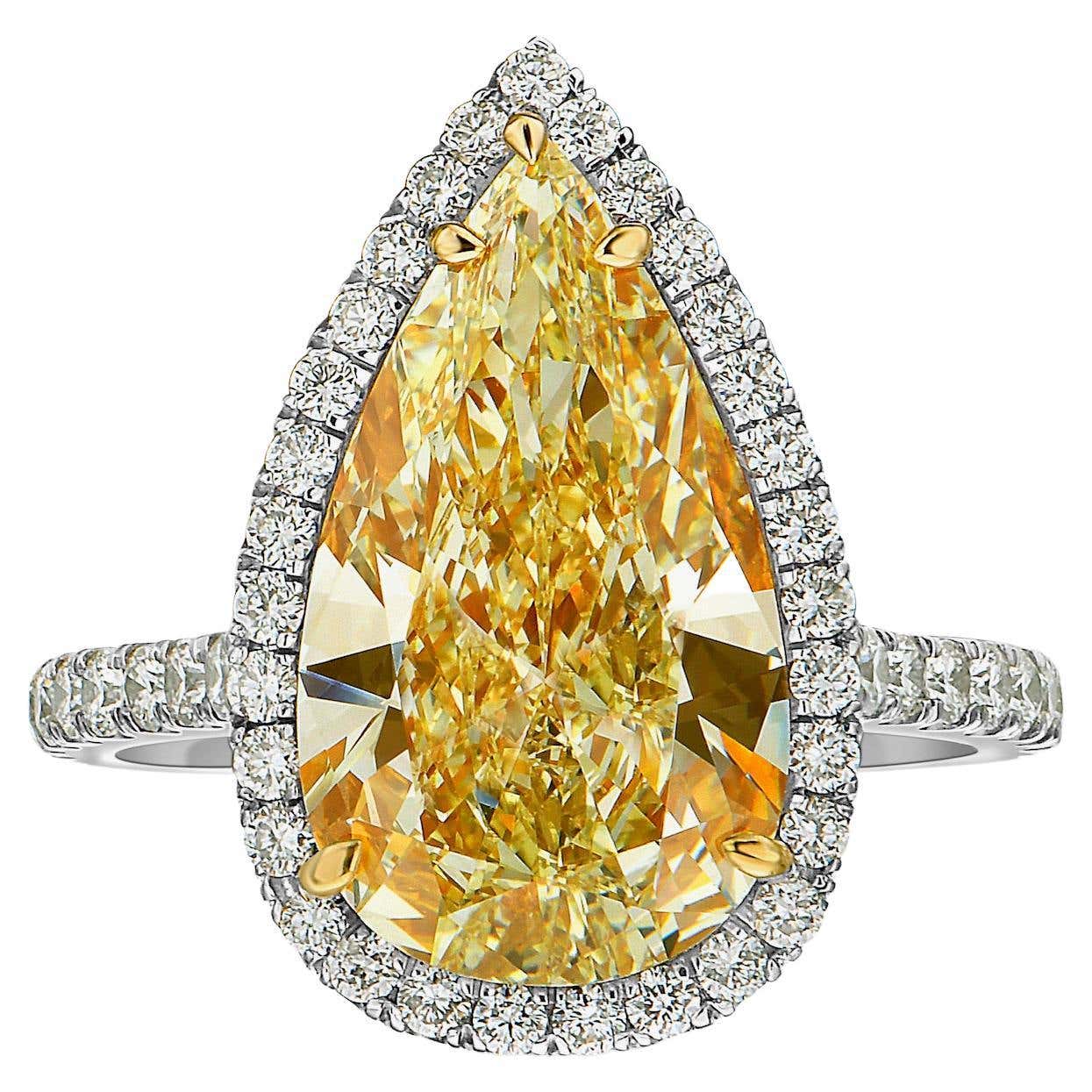 Extra Ring 4.49ct GIA Light Yellow VS1 Extra Elongated Pear Shape Diamond Ring For ...