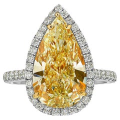 4.49ct GIA Light Yellow VS1 Extra Elongated Pear Shape Diamond Ring