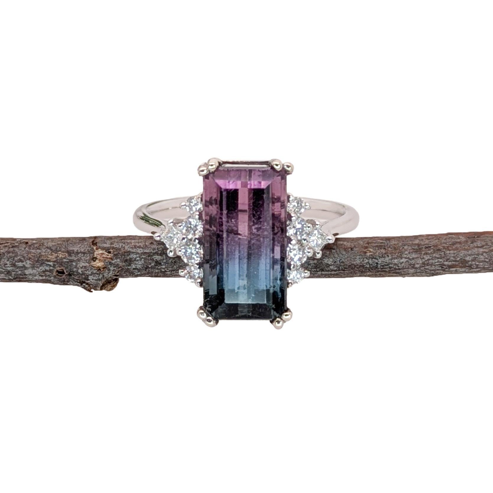Art Nouveau 4.4ct Bicolor Tourmaline Ring w Natural Diamond Accents in Solid 14K White Gold