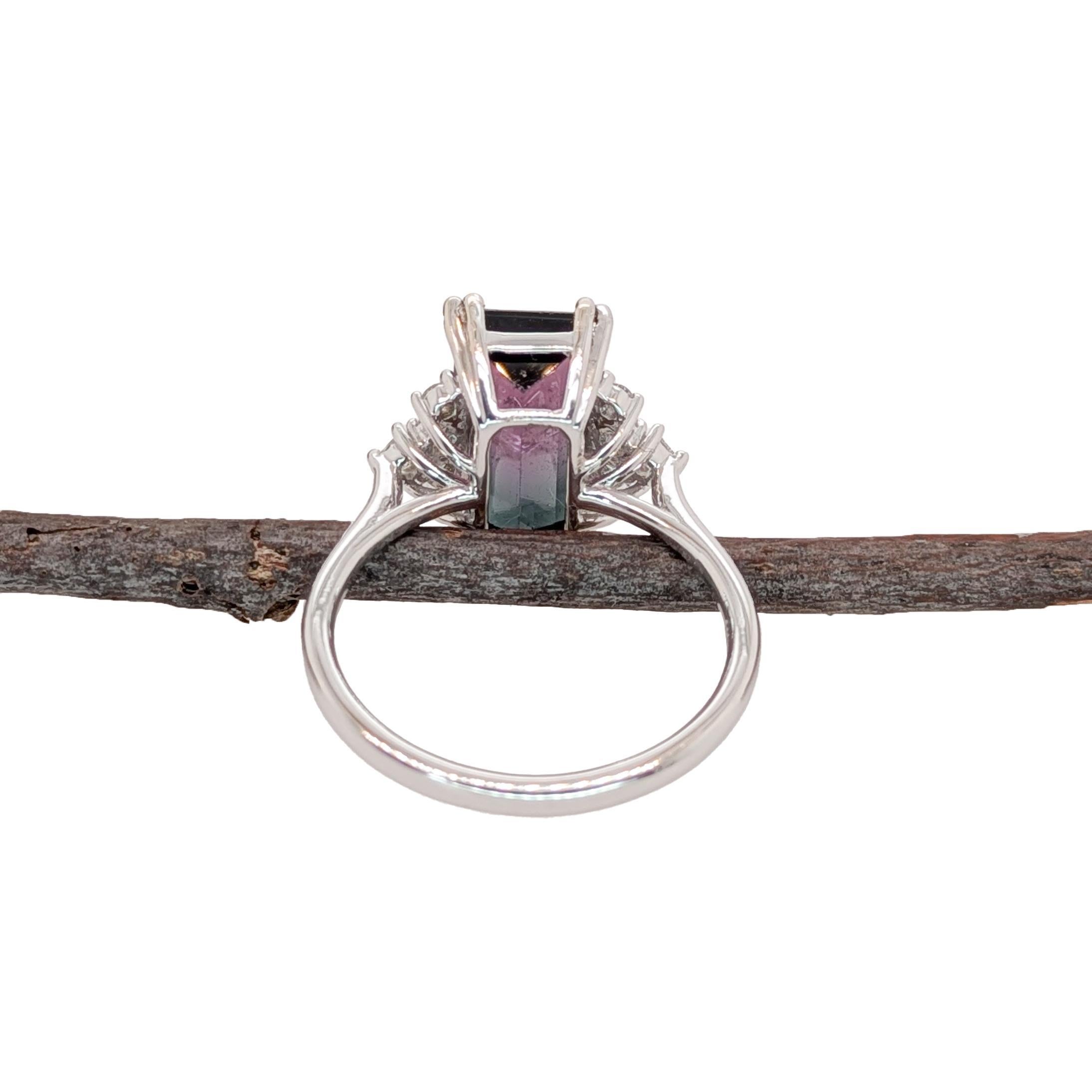 4.4ct Bicolor Tourmaline Ring w Natural Diamond Accents in Solid 14K White Gold In New Condition In Columbus, OH