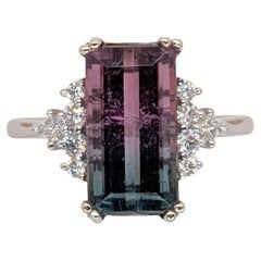 4.4ct Bicolor Tourmaline Ring w Natural Diamond Accents in Solid 14K White Gold