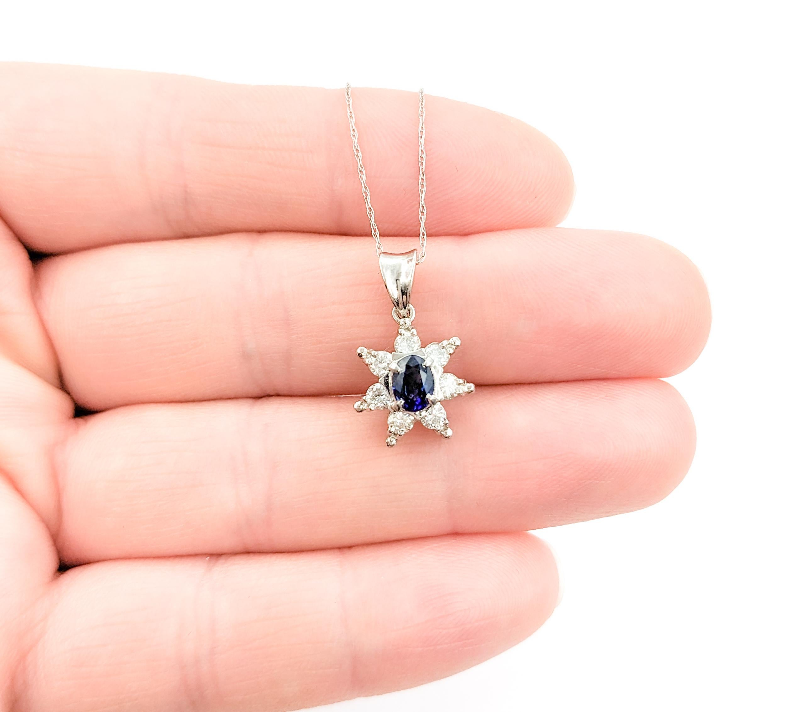 Oval Cut .44ct Blue Sapphire & .40ctw Diamond Pendant In Platinum W/Chain For Sale