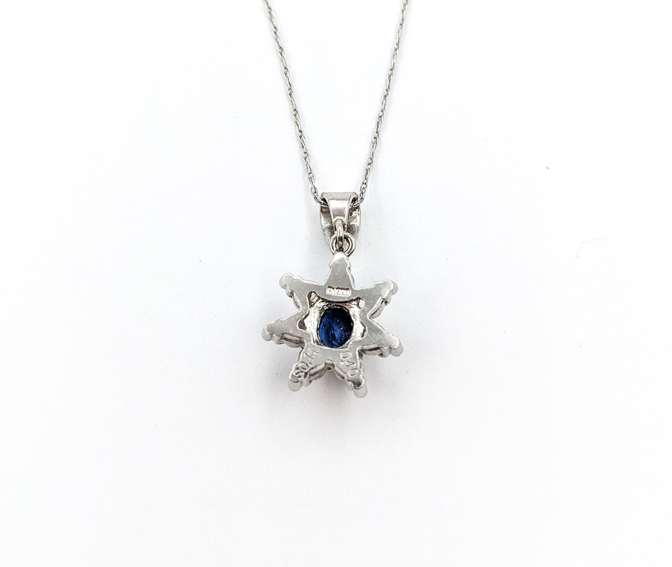 .44ct Blue Sapphire & .40ctw Diamond Pendant In Platinum W/Chain In Excellent Condition For Sale In Bloomington, MN