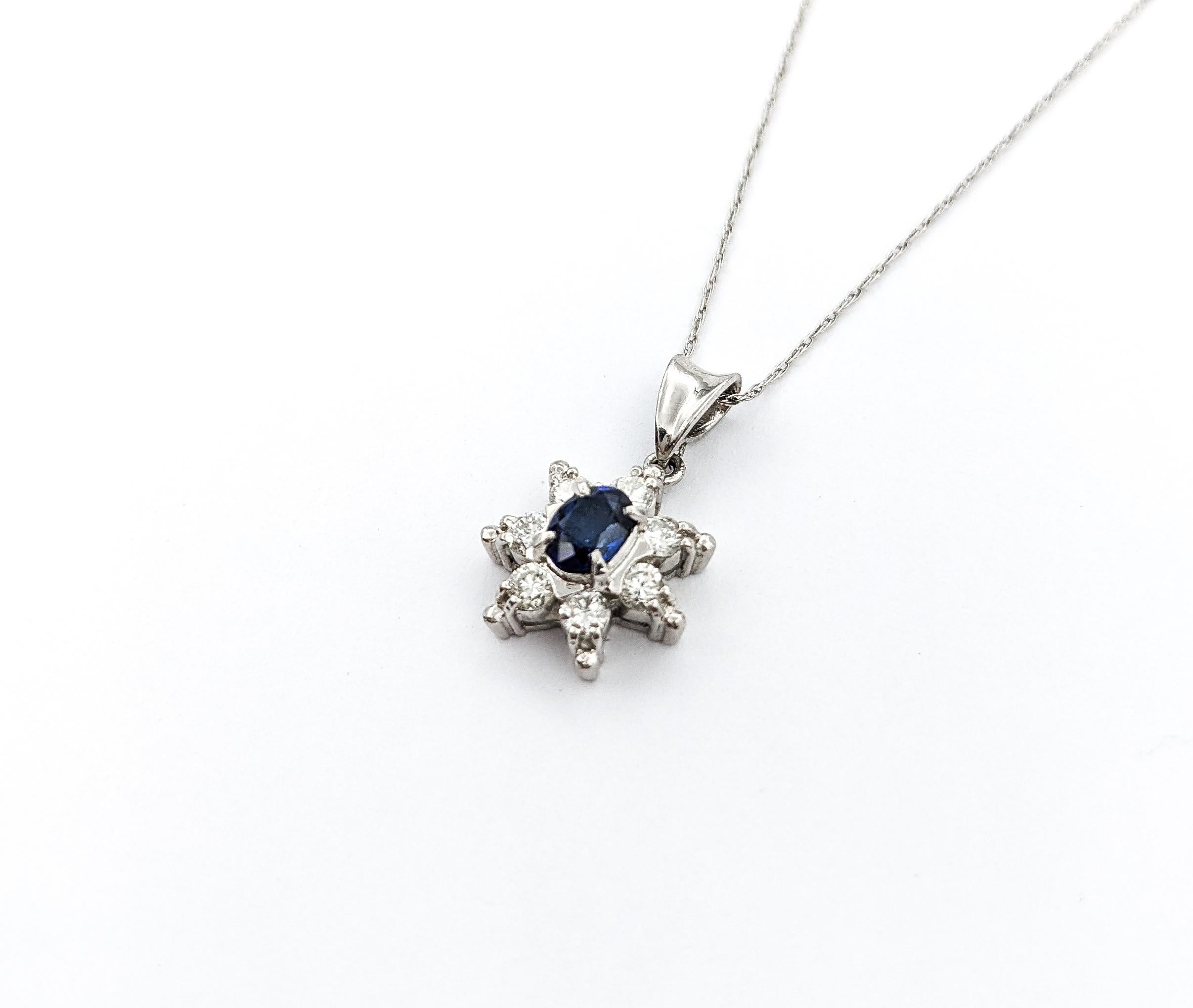 Women's .44ct Blue Sapphire & .40ctw Diamond Pendant In Platinum W/Chain For Sale