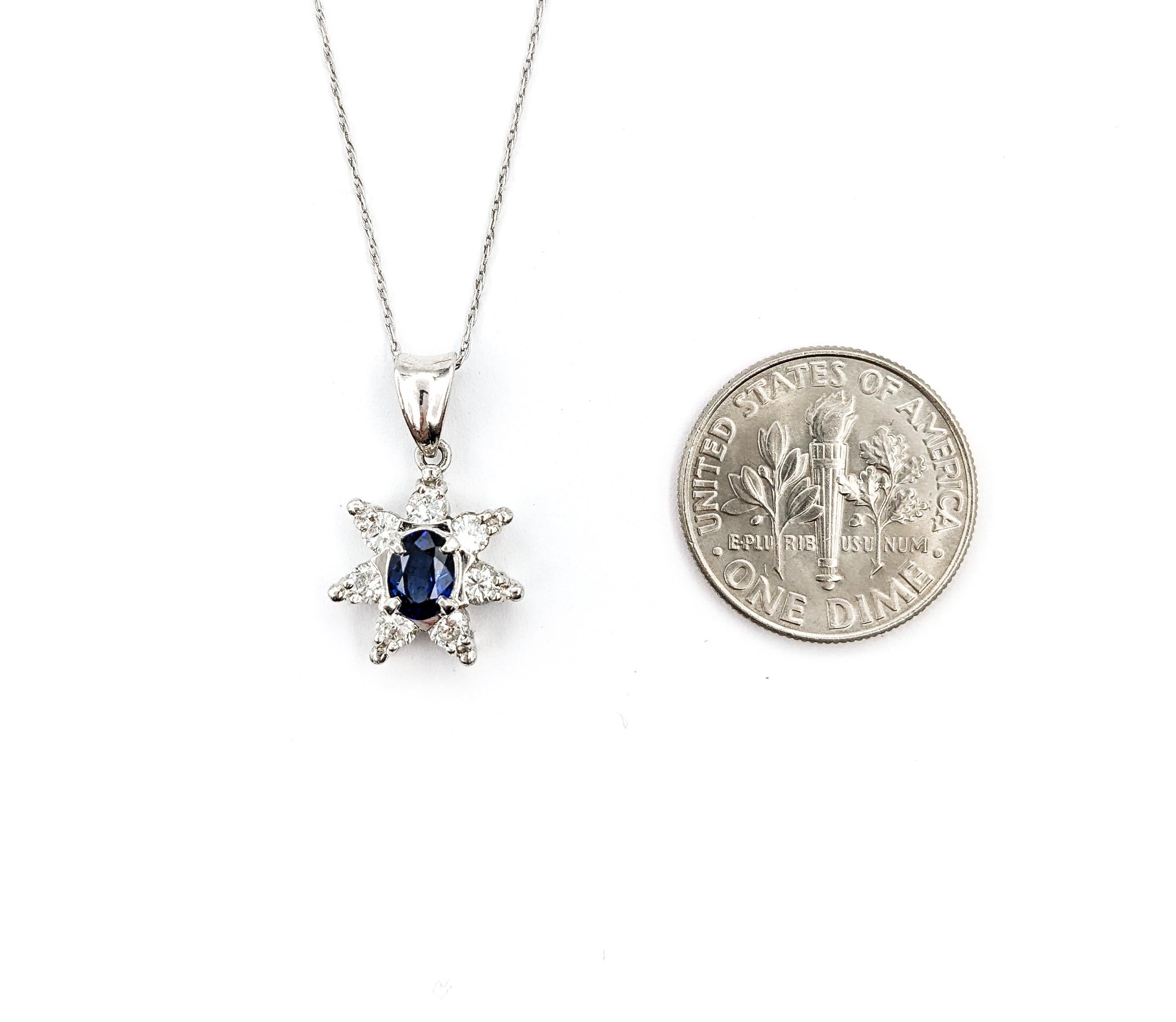 .44ct Blue Sapphire & .40ctw Diamond Pendant In Platinum W/Chain For Sale 1