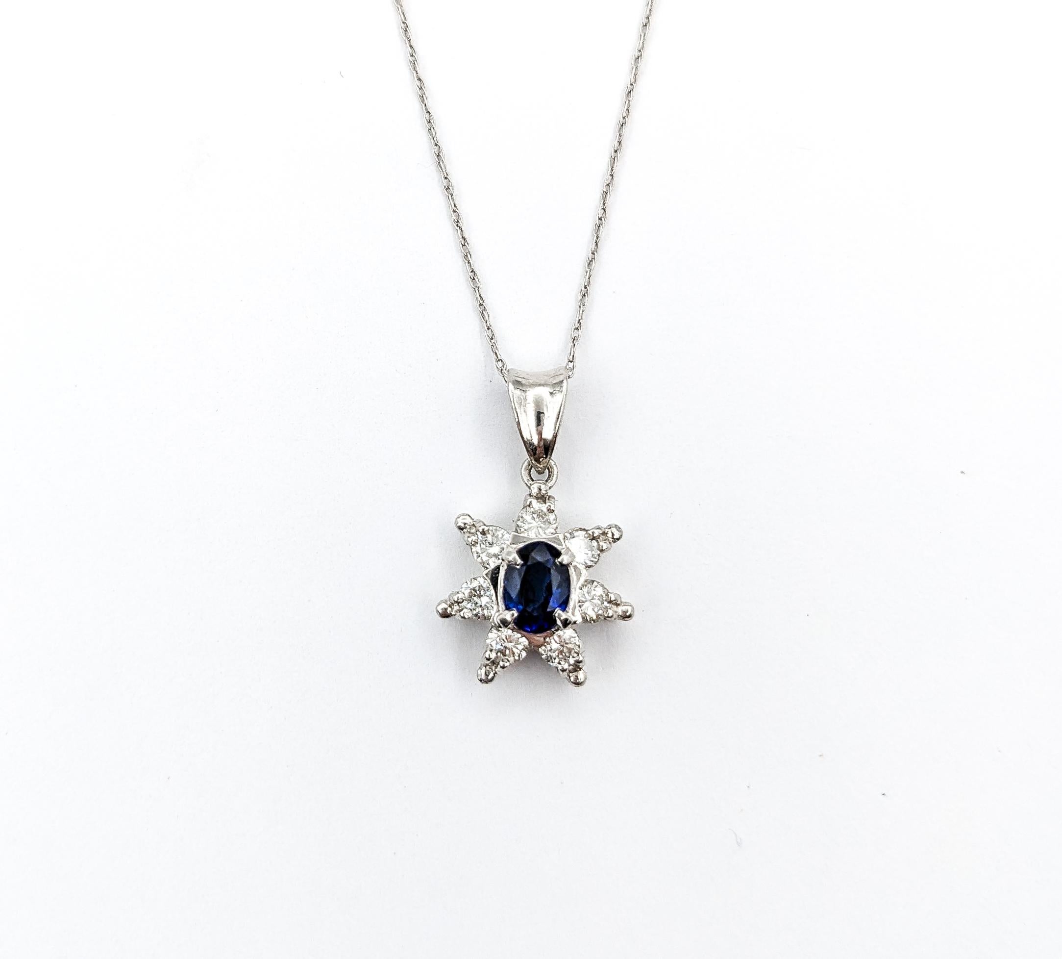 .44ct Blue Sapphire & .40ctw Diamond Pendant In Platinum W/Chain For Sale 2