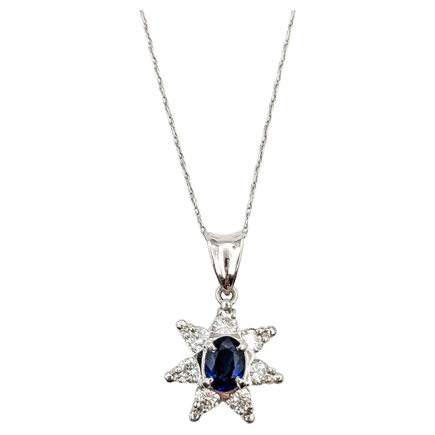 .44ct Blue Sapphire & .40ctw Diamond Pendant In Platinum W/Chain