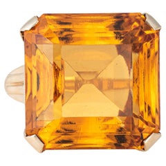 44ct Citrine Cocktail Ring Retro Vintage 10k Yellow Gold Square Emerald Cut  