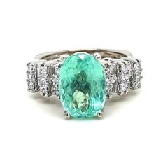 4.4ct OVAL Neon Blue-Green Copper-Bearing Paraiba Tourmaline RING 18K Gold GIA