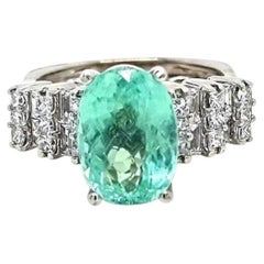 4.4ct OVAL Neon Blue-Green Copper-Bearing Paraiba Tourmaline RING 18K Gold GIA