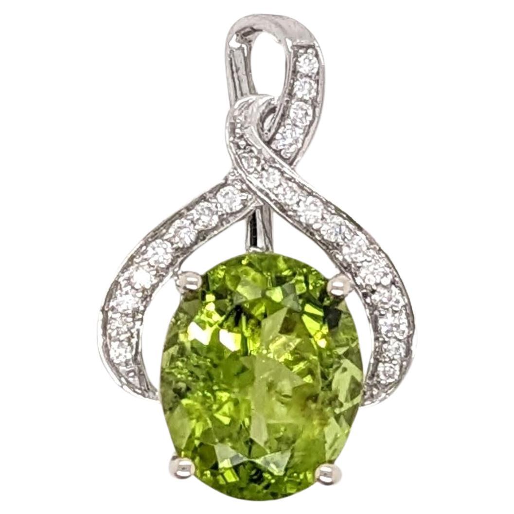 4.4ct Peridot Pendant w Earth Mined Diamonds in Solid 14K Gold Oval 11x9mm For Sale