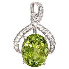 4.4ct Peridot Pendant w Earth Mined Diamonds in Solid 14K Gold Oval 11x9mm