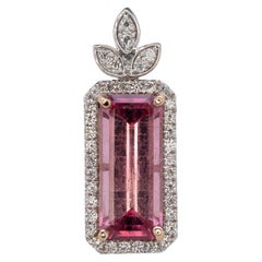 4.4Ct Pink Tourmaline Pendant with Earth Mined Diamonds Accents: Solid 14K Gold