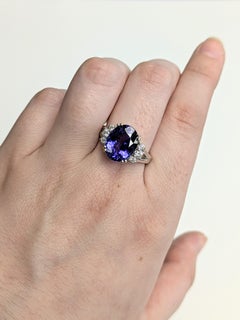 4.4cts Statement Tanzanite Ring w Diamond Accents in Solid 14K Gold  OV 11x9mm