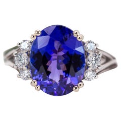 4.4cts Statement Tanzanite Ring w Diamond Accents in Solid 14K Gold  OV 11x9mm