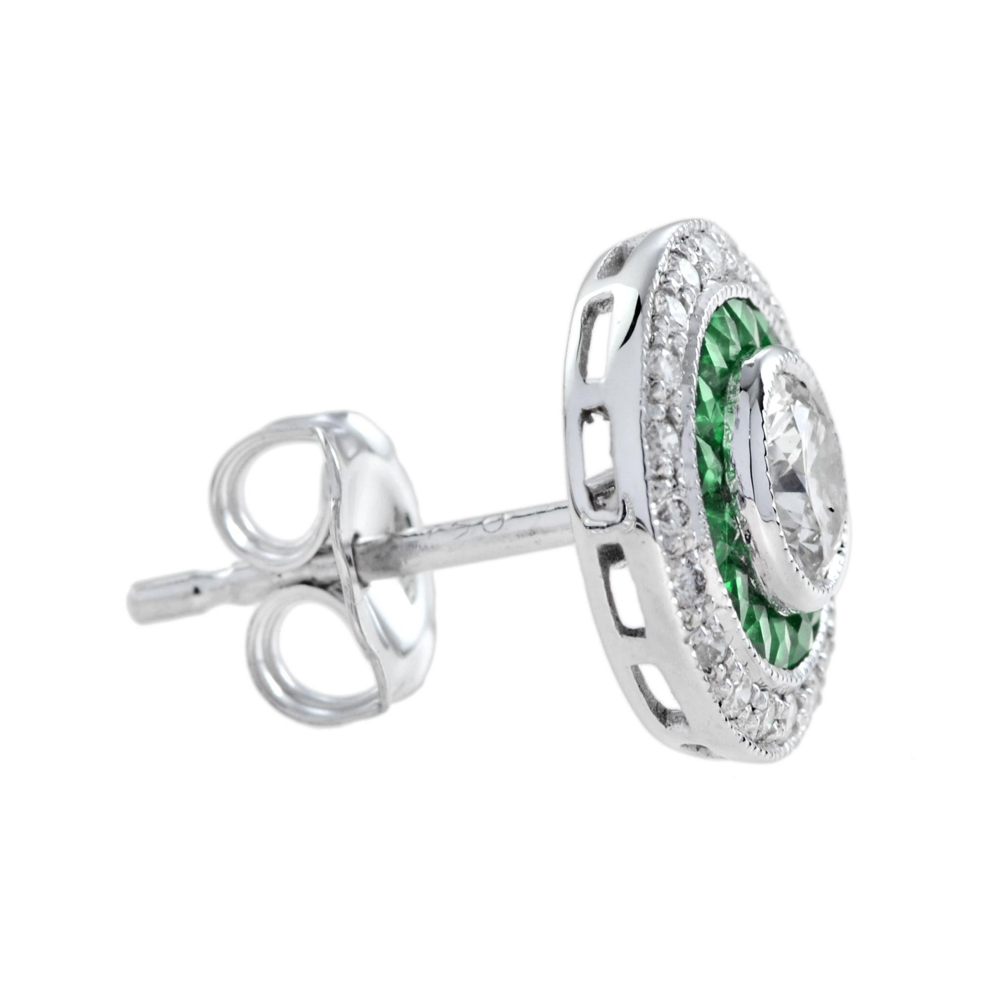 4.4mm Round Diamond & Emerald Invisible Set Double Halo Stud White Gold Earrings Corte francés en venta