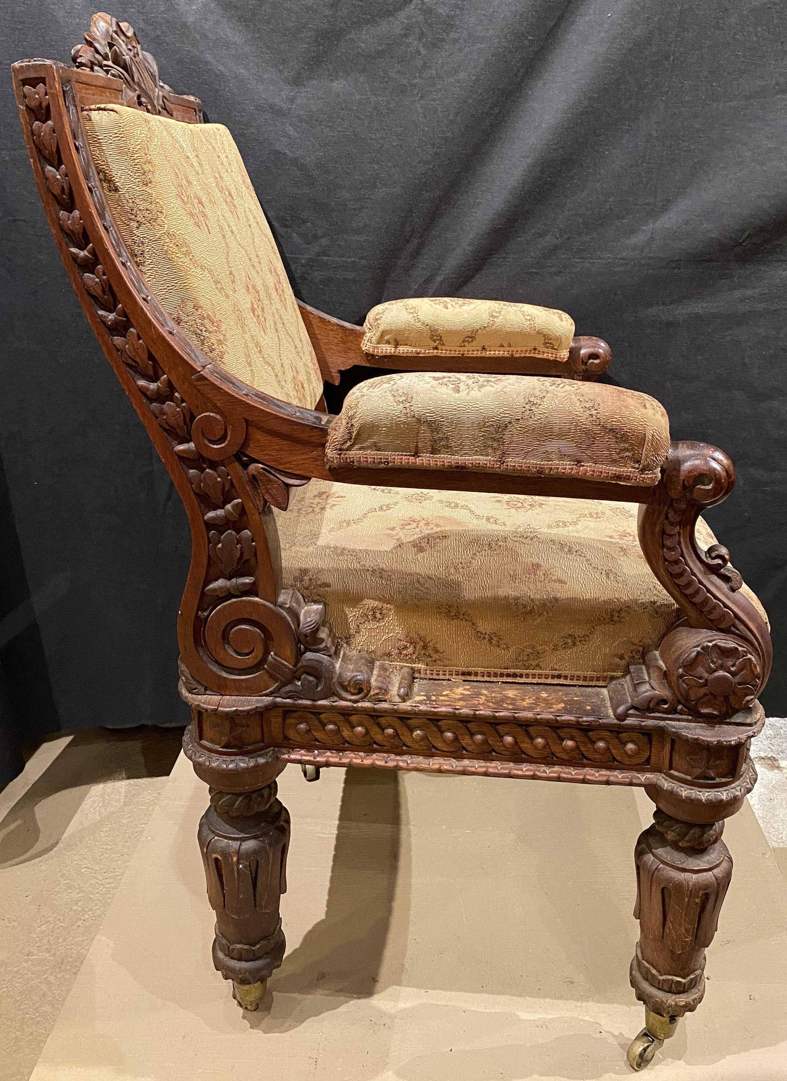 Mid-19th Century 44th NH Governor Person C. Cheney Carved & Upholstered US Senate Armchair  For Sale