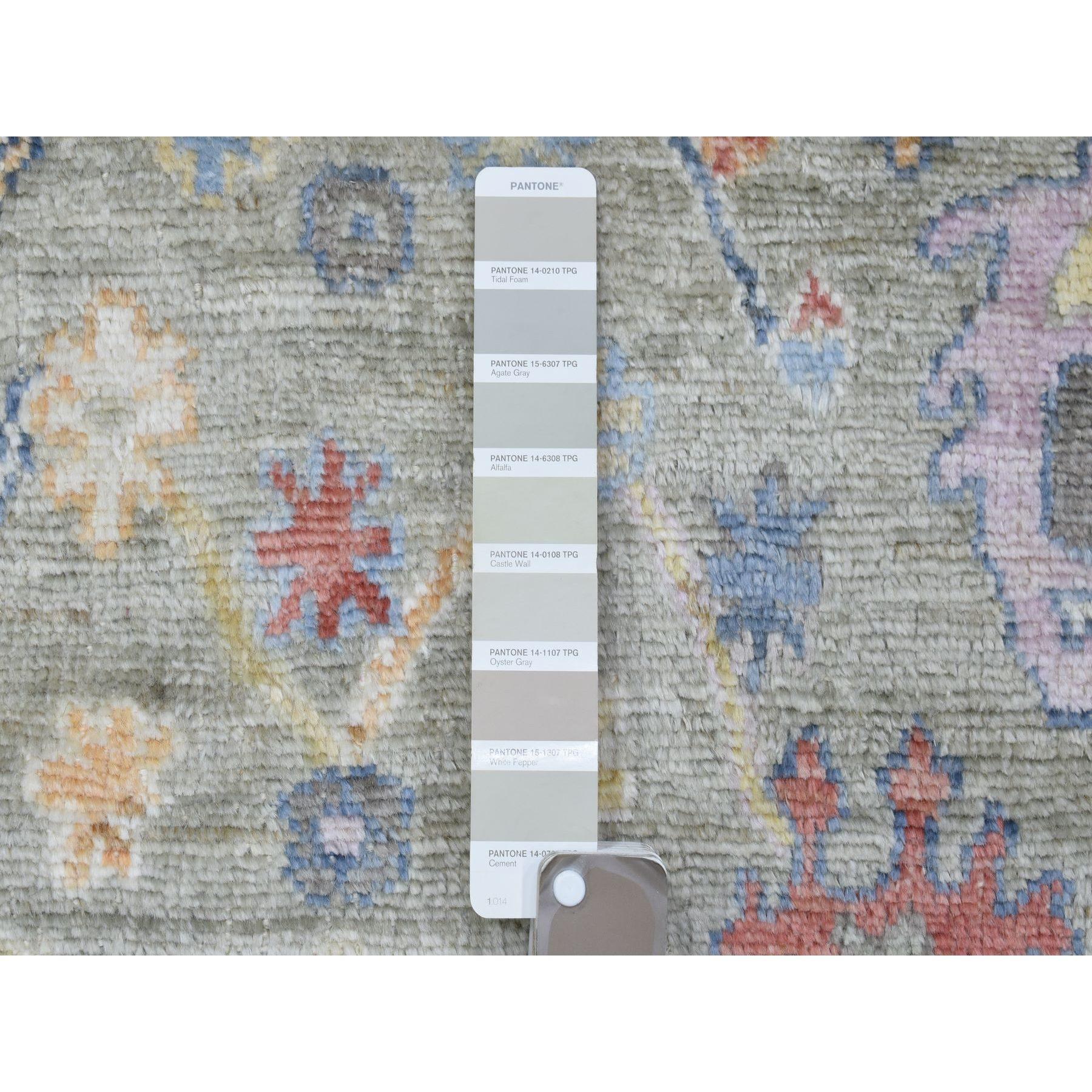 Afghan Tapis de couloir large Oushak afghan angora coloré, noué à la main, taupe 4'4