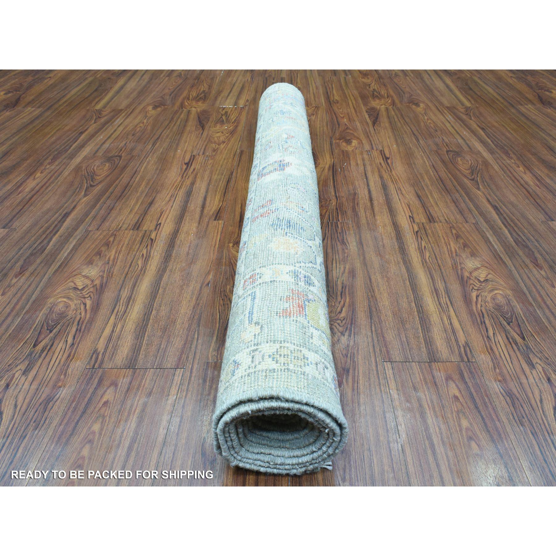 Noué à la main Tapis de couloir large Oushak afghan angora coloré, noué à la main, taupe 4'4