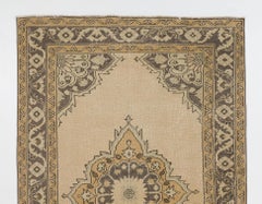 4.4x11 ft Tri-Medallion Vintage Turkish Oushak Runner Rug for Hallway Decor