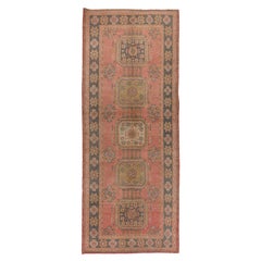 4.4x11.2 Ft 1960s Hand-knotted Turkish Wool Runner Rug in Dark Coral Pink