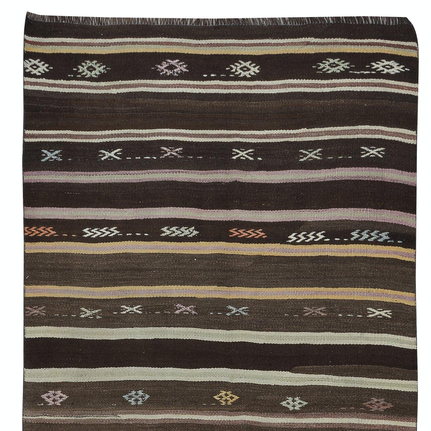 Turkish 4.4x12 Ft Vintage Anatolian Hallway Runner Kilim, Flat-Weave Corridor Carpet For Sale