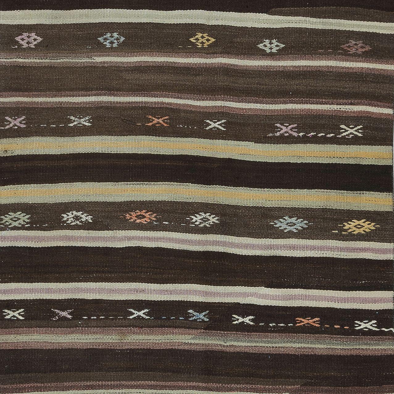 Hand-Woven 4.4x12 Ft Vintage Anatolian Hallway Runner Kilim, Flat-Weave Corridor Carpet For Sale