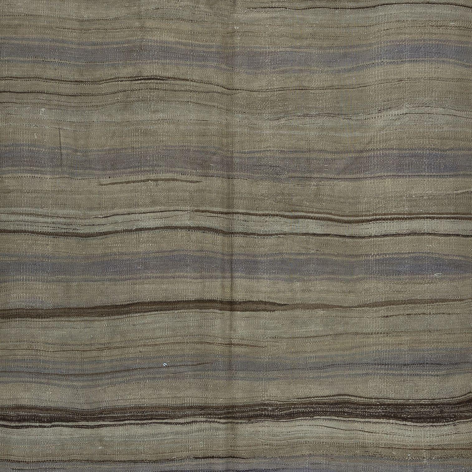 Hand-Woven 4.4x12.2 Ft Flat-Weave Turkish Runner Kilim, Vintage Striped Wool Corridor Rug For Sale