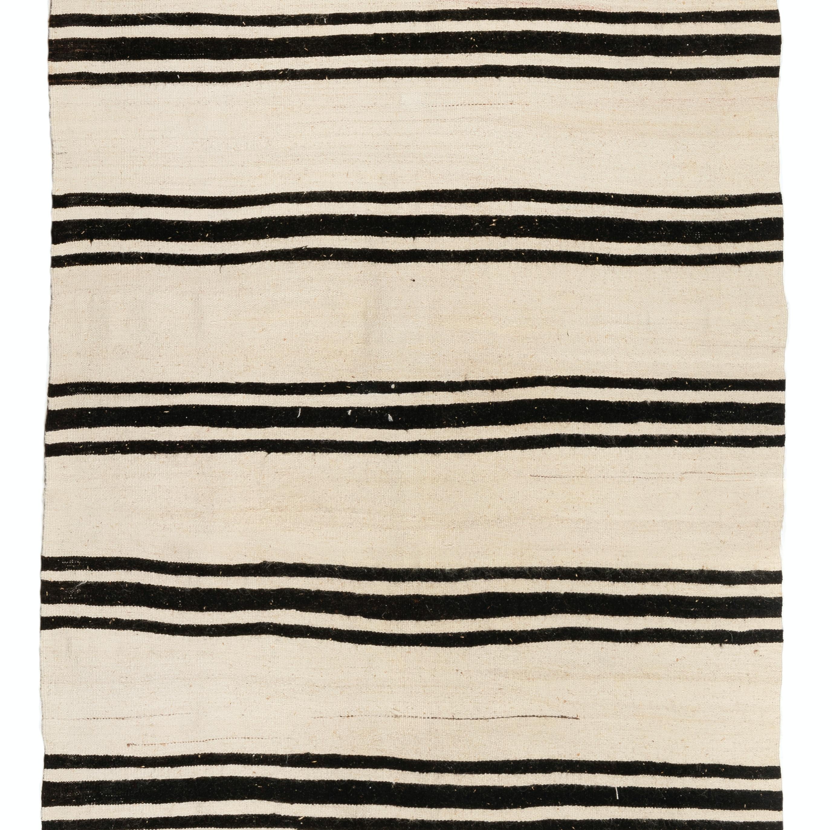 Kilim 4.4x14 Ft Color Blocked Vintage Runner Rug/Flat-weave. 100% Natural Undyed Wool. For Sale