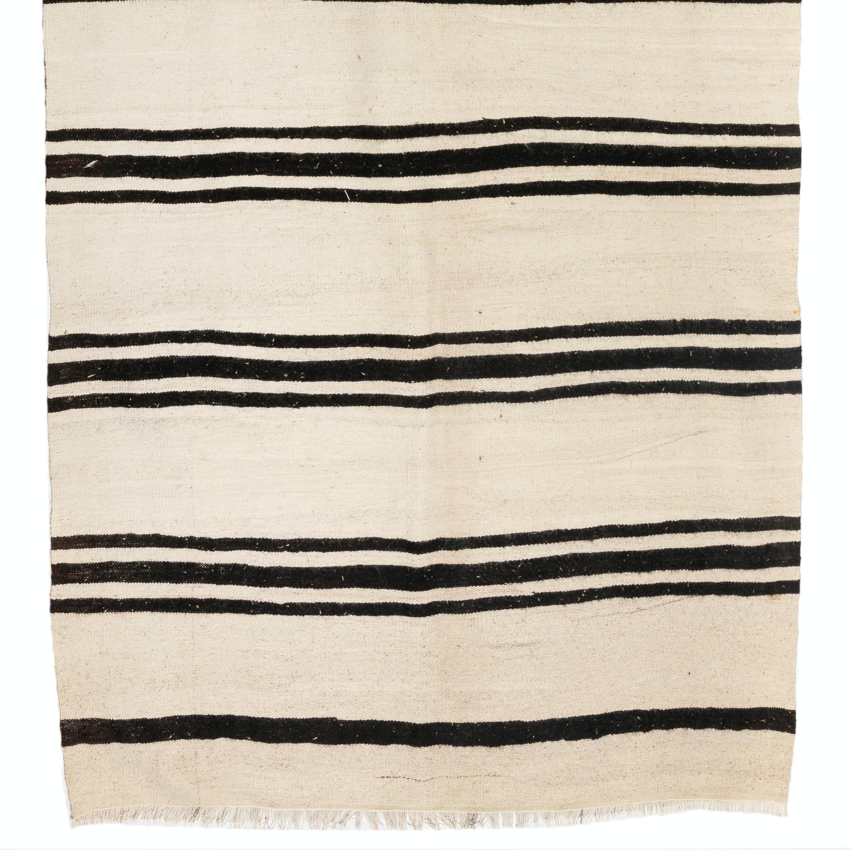 Turkish 4.4x14 Ft Color Blocked Vintage Runner Rug/Flat-weave. 100% Natural Undyed Wool. For Sale