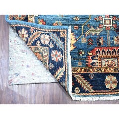 4'4"x19' Blue Heriz All Over Design Hand Knotted Pure Wool Runner Oriental Rug