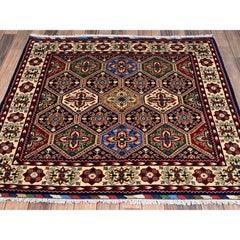 4'4"x4'4" Colorful Afghan Khamyab Garden Design Hand Knotted Wool Square Rug