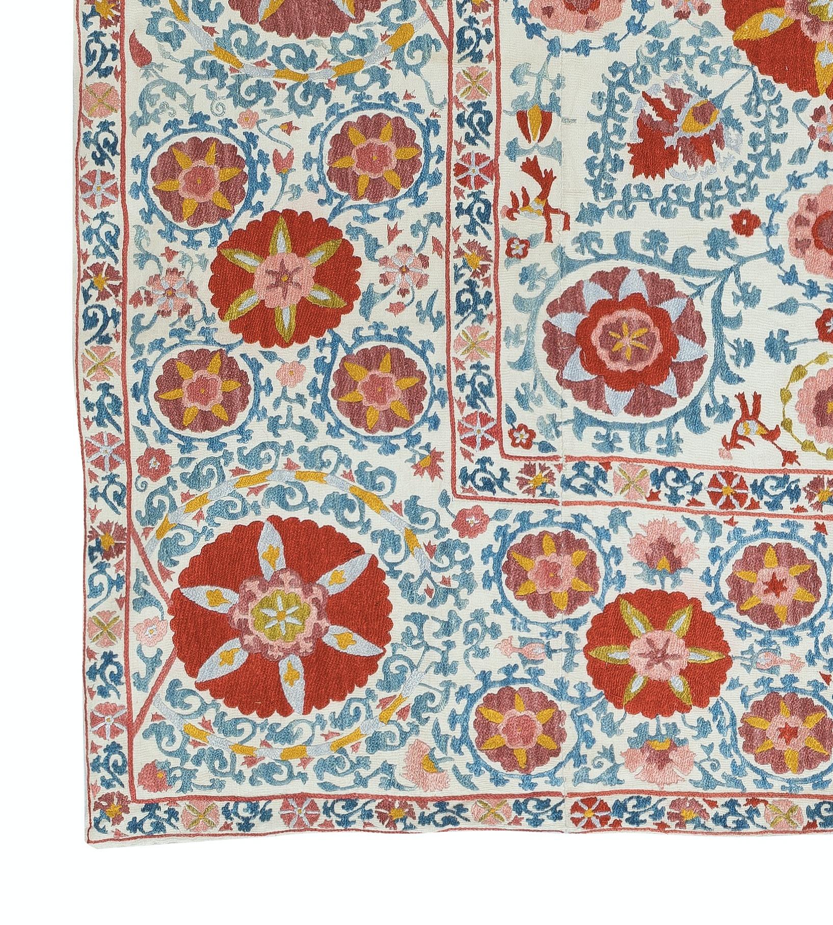 Central Asian 4.4x4.8 Ft Embroidered Silk Wall Hanging. Modern Table Cover. New Bedspread For Sale