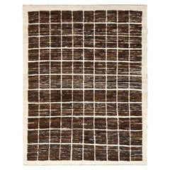 4
4"x5
8" Bistre Brown Moroccan Weave Grid Design Hand Knotted Wool Oriental Rug