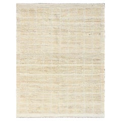 4
4"x5
8" Ivory Hand Knotted Moroccan Weave with Grid Design Natural Wool Rug