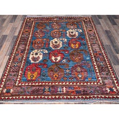 4'4 "x5'9" Alfombra afgana Ersari azul con diseño caucásico Revival anudada a mano en lana