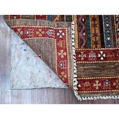 4'4"x6' Beaver Brown Hand Knotted Afghan Super Kazak Shawl Design Wool Rug
