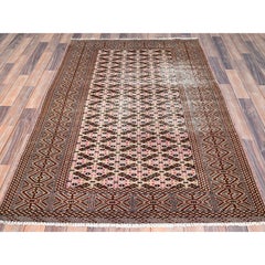 4'4"x6'1" Pink Vintage Zoroastrian Tourkaman Worn Wool Hand Knotted Oriental Rug