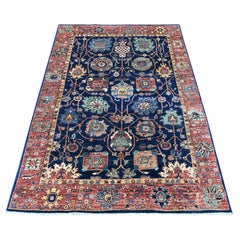 132 x 186 cm, Yale-Blau, nordwestpersischer Handgeknüpfter Wollteppich mit durchgängigem Muster