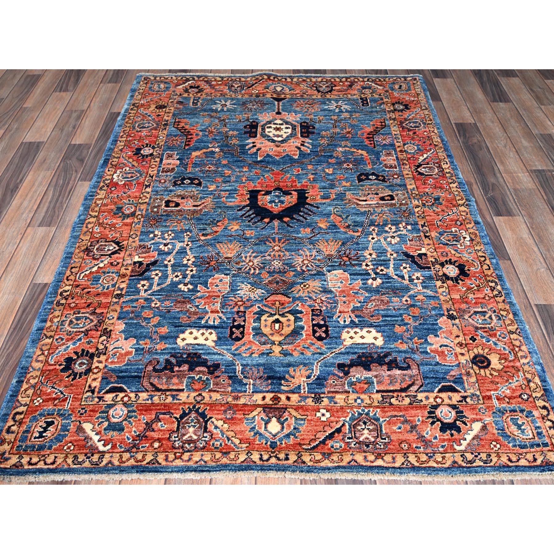 Sailor Blue, Aryana Collection, Heriz All Over Design, Vegetable Dyes, Soft Pile, High Mountain Wool, Hand Knotted, Densely Woven, Oriental Rug
Primary materials: Wool
Latex: No Pile 
height: 0.25 Inches
Style: Traditional
Primary color: